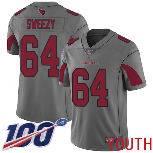 Arizona Cardinals Limited Silver Youth J.R. Sweezy Jersey NFL Football #64 100th Season Inverted Legend